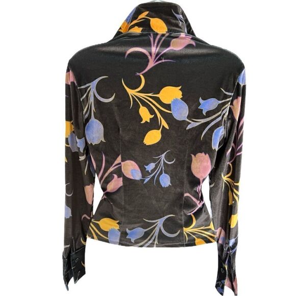 BARRAGÁN Velvet Floral Woman Shirt Vintage Style Stretch Comfort Wear Size XS - Picture 5 of 8